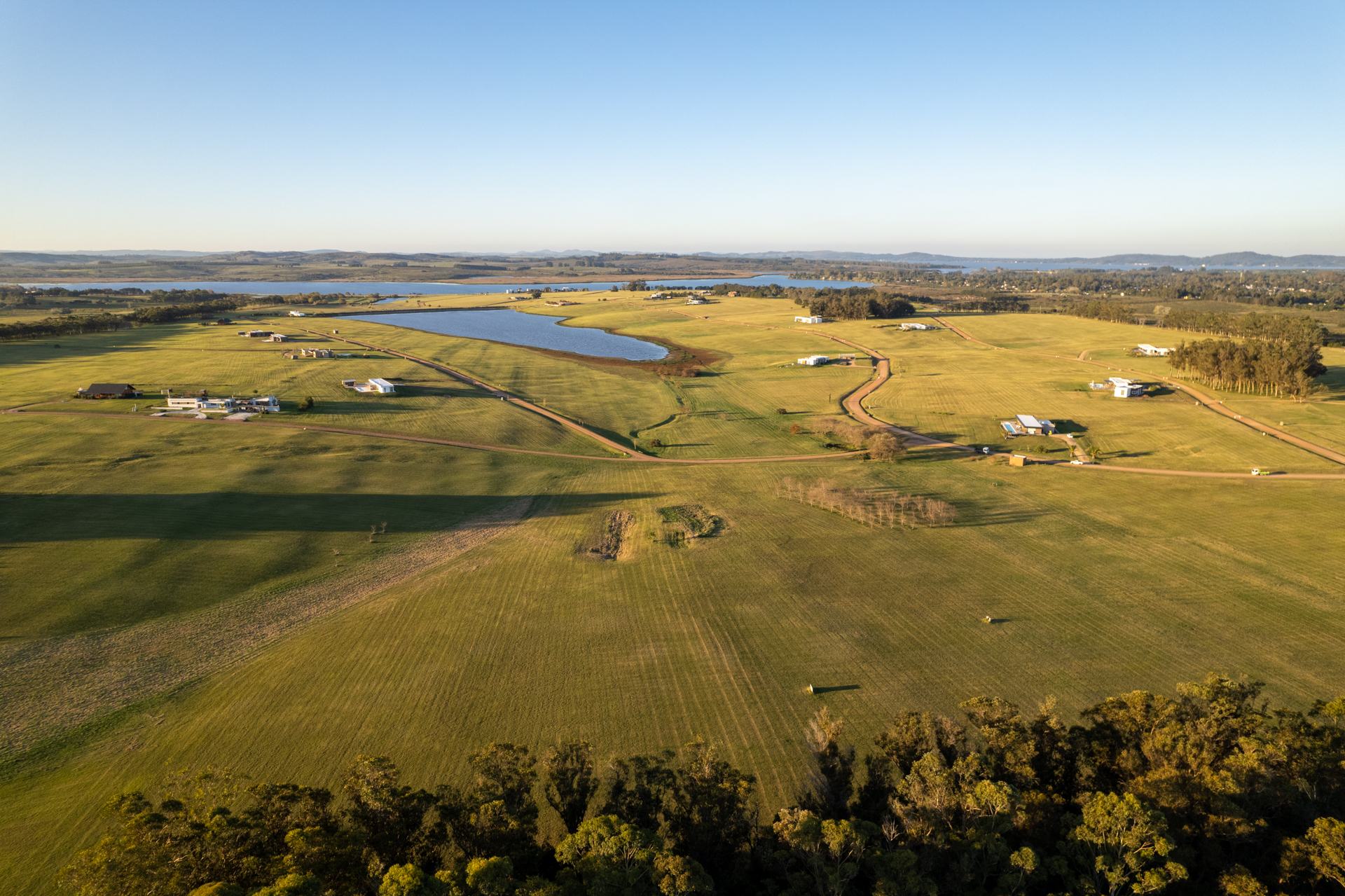Aerial view of fields and lagoons in Uruguay