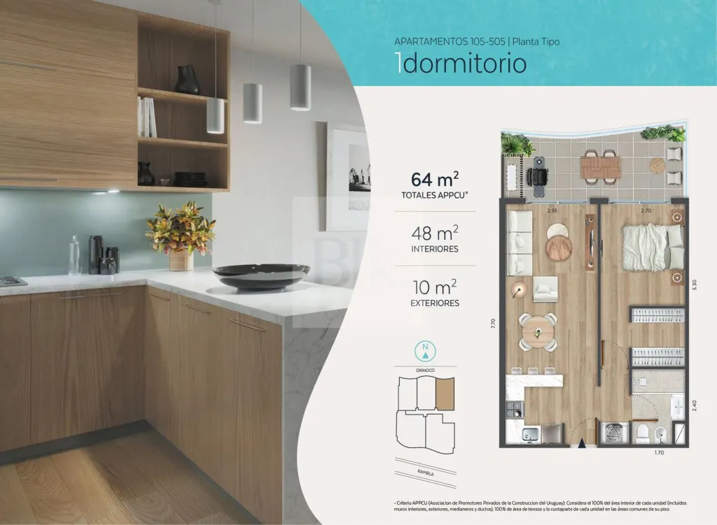 Apartamento de 1 quarto no Cordelia, Malvín · Apartamento em Malvín
