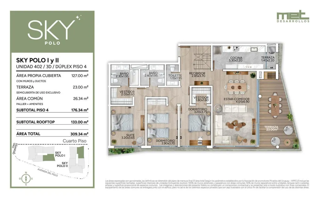 Duplex de 3 quartos com rooftop no Sky Polo, Carrasco · Apartamento em Los Olivos