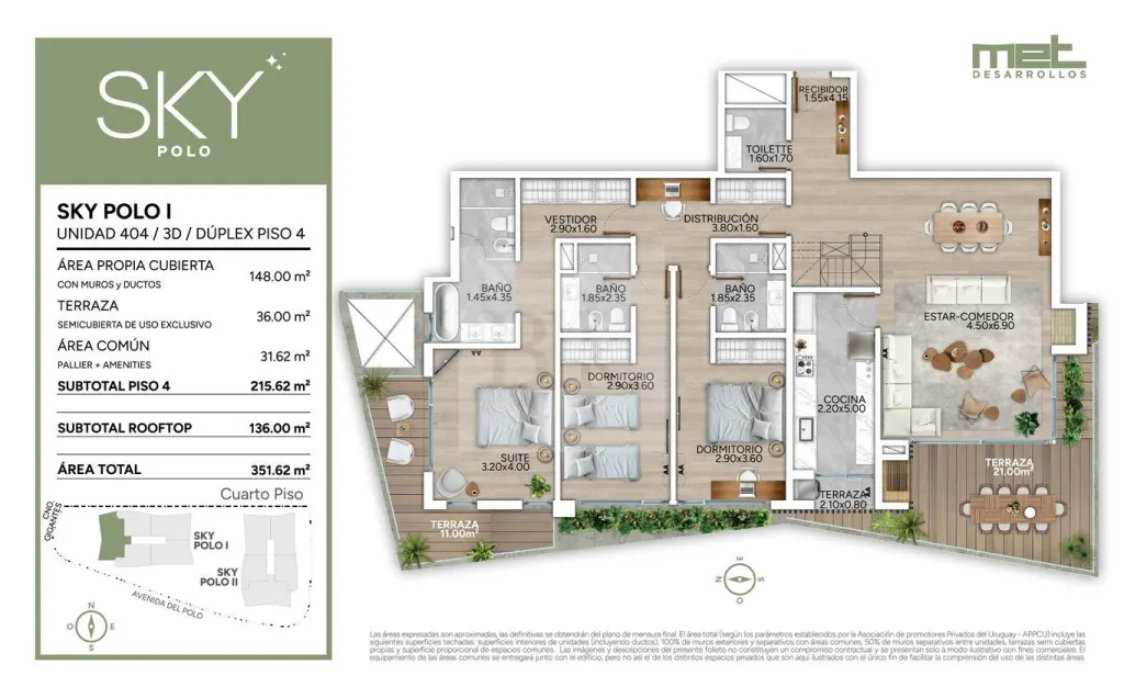 Duplex de 3 quartos com rooftop no Sky Polo, Carrasco · Apartamento em Los Olivos